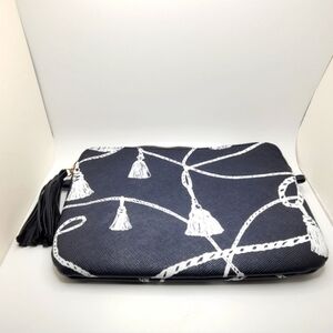Chicos Medium Nautical Tassel Blue Rope Design Cosmetic Makeup Bag